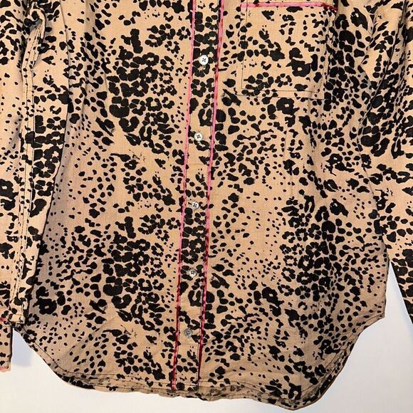 J. Crew Women’s Linen Blend Brown Black Cheetah Print Button Up Size XS - Picture 2 of 12